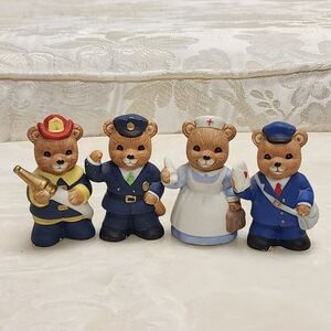 HOMCO home interiors 8805 policeman, Firefighter, nurse , Mailman bears Set Of 4